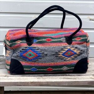 Saddleblanket Woven Tapestry Duffel Bag Geometric Southwest Weekender Travel Bag